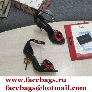 Dolce  &  Gabbana DG Logo Heel 10.5cm Black Red Roses Sandals Black 2022